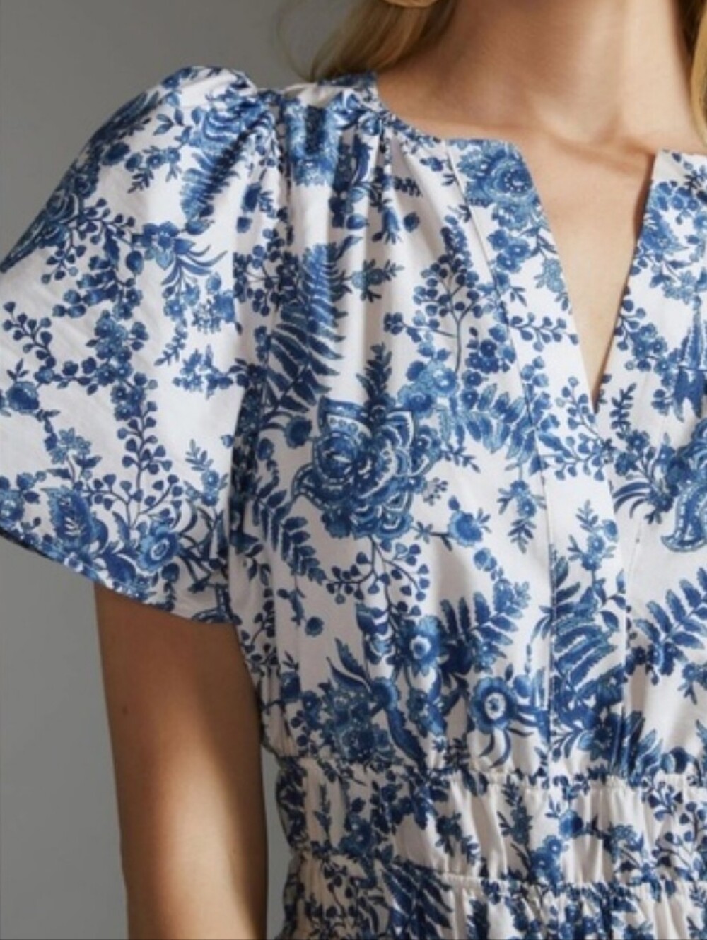Maeve By Anthropologie 1X Somerset Maxi Dress Blue Print 100% Cotton - Picture 11 of 16